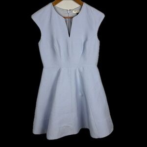 Halston Heritage Womens Fit & Flare Cotton & Silk Mini Dress Sz 2 Blue Cocktail